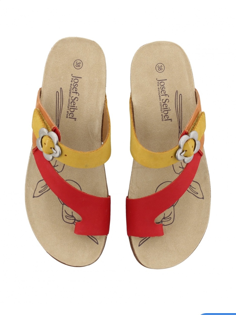 Josef Seibel Tonga 23 Womens Red and Yellow Slide Sandals Size 37